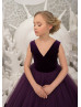 Deep Purple Velvet Tulle V Back Flower Girl Dress